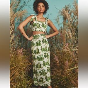 Cara Cara Jackie Print Skirt and Top in Venetian Story Green - Size Small